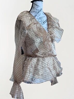 the moon peasant sheer wrap blouse polka dot size M